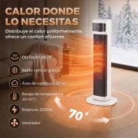 HOMCOM Calefactor Eléctrico Cerámico PTC 2000W con 4 Modos Control Remoto Protección Contra Sobrecalentamiento y Vuelcos(m-4)