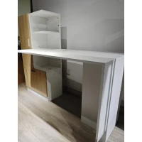 HOMCOM Computertisch mit Bücherregal, Computerschreibtisch, Schrank und offenen Regalen, 150x55x122cm, Weiß und Natur(m-4)