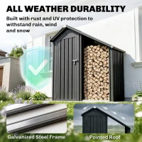 Outsunny 2 in 1 Galvanised Steel Firewood Shed, Outdoor Log Storage Shed with Tool Cabinet and Firewood Rack, Dark Grey(m-5)
