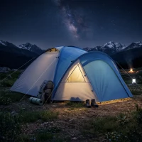 Outsunny Tenda da Campeggio 3 Posti con Tasche e Gancio, in Poliestere e Fibra di Vetro, 3x2.50x1.30 m, Blu(m-8)