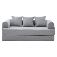 Faltbares Kompressionssofa mit stabilem Metallrahmen, Seitentaschen plus 3 Kissen, 200L x 94B x 67H cm,Hellgrau(m-1)