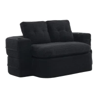 2-in-1 Cordsofa mit verstellbarer Funktion, 2 Getränkehaltern, hohe Rückenlehne und extra tiefe Sitzfläche, 165L x 97B x 61H cm,Schwarz(m-12)