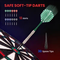 HOMCOM Electronic Hanging Dartboard LED Digital Score Set 27 Games and 202 Variations with 12 Soft Tip Darts(m-5)