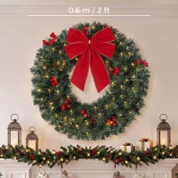 HOMCOM Coroniță de Crăciun de 60 cm cu Lumini LED, Conuri de Brad și Bobițe, Verde(m-3)
