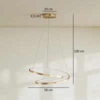 HOMCOM Suspension Luminaire avec 2 Anneaux, Lustre Suspendu LED à 3 Températures de Couleur, Hauteur Réglable, Doré(m-3)