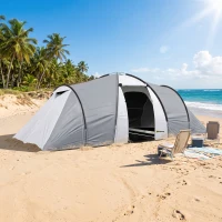 Outsunny Tente de camping familiale 4 personnes dôme 2 chambres 1 séjour et 1 auvent anti-UV Imperméable 2000 mm multicolore(m-9)