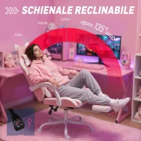 Vinsetto Sedia Gaming Poltrona Gaming Ergonomica Reclinabile Poggiapiedi Rosa(m-6)
