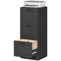 HOMCOM Cassettiera Portadocumenti a 3 Cassetti con Serrature e Spazio per Stampante, in Legno, 40x40x101 cm, Nero(m-11)