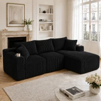 Modulares Sofaset mit Liegestühlen und Doppelbetten, 5 Kissen und 2 Getränkehaltern， 257X160X62 cm, Schwarz(m-2)