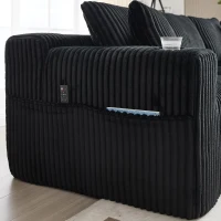 Modulares Sofaset mit Liegestühlen und Doppelbetten, 5 Kissen und 2 Getränkehaltern， 257X160X62 cm, Schwarz(m-6)