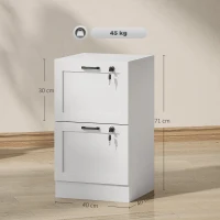 HOMCOM Cassettiera Portadocumenti a 2 Cassetti con Serrature e Spazio per Stampante, in Legno, 40x40x71 cm, Bianco(m-3)
