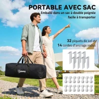 Outsunny Tente de camping familiale 4 personnes dôme 2 chambres 1 séjour et 1 auvent anti-UV Imperméable 2000 mm multicolore(m-7)