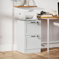 HOMCOM Cassettiera Portadocumenti a 2 Cassetti con Serrature e Spazio per Stampante, in Legno, 40x40x71 cm, Bianco(m-10)