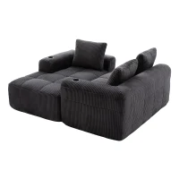 Cord-Kombinationssofa mit 3 Kissen, Seitentaschen und Getränkehaltern, 253L x 158B x 61H cm, Dunkelgrau(m-9)
