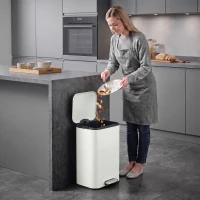 HOMCOM 20 L Kitchen Pedal Bin, Metal Rubbish Bin with Removable Inner Bucket, Soft-Close & Stay-Open Lid, Cream White(m-2)