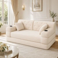Doppeltes komprimiertes Cordsofa, Metallrahmen, 2 Becherhalter und 4 Seitentaschen, 168L x 80B x 81H cm, Beige(m-6)