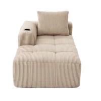 Bequemes Cordsofa mit Rückenlehne, seitlichen Aufbewahrungstaschen für Fernbedienung und Handy, eingebauter Getränkehalter, 158X93X61 cm,, Khaki(m-8)