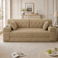 Doppeltes komprimiertes Cordsofa, Metallrahmen, 2 Becherhalter und 4 Seitentaschen, 168L x 80B x 81H cm, Khaki(m-4)