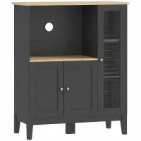 HOMCOM Mueble armario microondas para cocina con 1 nicho, 3 puertas pasacables 80 x 35 x 97 cm negro y aspecto madera(m-1)