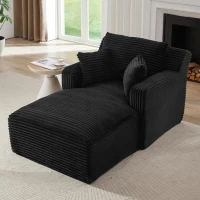 Moderner Cord-Loungesessel, bequemes Schlafsofa/Liegestuhl, geeignet für Wohnzimmer und Büro, 100L x 166B x 72H cm,Schwarz(m-2)