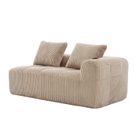 Bequemes Cordsofa mit zwei Sitzern, seitliche Aufbewahrungstasche für Fernbedienung und Handy, eingebauter Getränkehalter, 158X93X61 cm, Khaki(m-7)