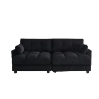 Das schwarze Cord-Doppelsofa verfügt über 2 Kissen, 4 Becherhalter und 4 Seitentaschen, kann in zwei unabhängige Sitze geteilt werden, 224L x 140B x 81H cm , Schwarz(m-1)