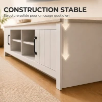 HOMCOM Meuble TV 175 cm, Meuble Télé pour Téléviseur jusqu'à 55 Pouces avec 2 Portes et 4 Compartiments Ouverts, Chêne et Blanc(m-7)