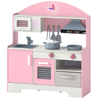 AIYAPLAY Cuisine Enfant avec Lumières et Sons, Cuisine de Jeu avec Tiroir en Tissu et 5 Accessoires, pour Enfants 3-6 Ans, Rose(m-18)
