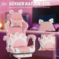 Vinsetto Ergonomische Gamingstoel, Kattenoren-Gamerstoel van Kunstleer met Lendensteun, Voetsteun, Hoofdsteun, Roze(m-4)