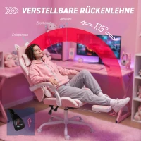 Vinsetto Ergonomische Gamingstoel, Kattenoren-Gamerstoel van Kunstleer met Lendensteun, Voetsteun, Hoofdsteun, Roze(m-6)