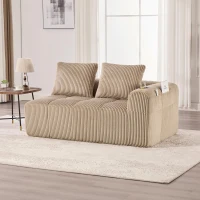 Bequemes Cordsofa mit zwei Sitzern, seitliche Aufbewahrungstasche für Fernbedienung und Handy, eingebauter Getränkehalter, 158X93X61 cm, Khaki(m-2)