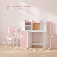 AIYAPLAY Escritorio Infantil con Silla Soporte Ajustable para Tablet Portalápices Tablero de Corcho Estantes Armarios Rosa(m-3)