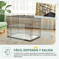 PawHut Jaula para Perros Plegable con Cojín Puertas Bandeja Extraíble y Marco de Alambre Metálico 90x57,5x62 cm Negro y Beige(m-5)