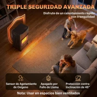Outsunny Calefactor de Gas Plegable con 3 Niveles de Calor Sensor ODS Ruedas Encendido Piezoeléctrico 46x42x75 cm Negro(m-6)