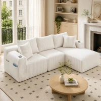 Modulares Sofaset mit Liegestühlen und Doppelbetten, 5 Kissen und 2 Getränkehaltern， 257×160×62 cm, Beige(m-5)