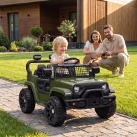 AIYAPLAY 12V Electric Car for Kids with Remote, Dual Motors, Rear Suspension, Soft Start, Music, Lights for 3-8 Years, Dark Green(m-2)