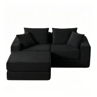 Knochenlose Sofabestuhlung mit rutschfester Basis, mit breiten Armlehnen, bequemen Rückenlehnen und einem hochelastischen Polster, Maße 259,5 L x 96 B x 64,5 H cm, Schwarz(m-1)