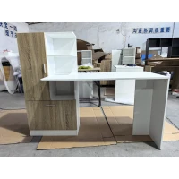 HOMCOM Computertisch mit Bücherregal, Computerschreibtisch, Schrank und offenen Regalen, 150x55x122cm, Weiß und Natur(m-1)