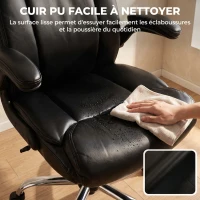 HOMCOM Chaise Bureau Ergonomique avec Accoudoirs Relevables, Fauteuil de Bureau en PU, Hauteur Réglable, Fonction Bascule, Noir(m-7)