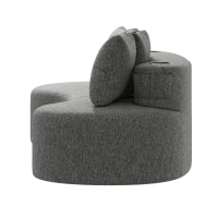 Leinensofa mit 4 Kissen, darunter Getränkehalter und Seitentaschen, 240L x 109B x 63H cm, Dunkelgrau(m-8)