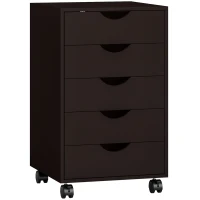 HOMCOM Meuble de bureau sur roulettes 5 tiroirs - Meuble de rangement mobile pour bureau salon 40x40x67 cm Marron(m-1)