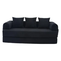 Faltbares Kompressionssofa mit stabilem Metallrahmen, Seitentaschen plus 3 Kissen, 200L x 94B x 67H cm,Schwarz(m-1)