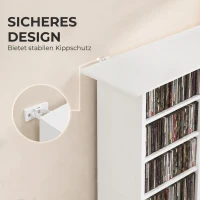 HOMCOM Smalle mediakast, 8 niveaus, 6 verstelbare legplanken, 8 vakken, voor 360 cd's, wit(m-6)
