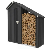 Outsunny 2 in 1 Galvanised Steel Firewood Shed, Outdoor Log Storage Shed with Tool Cabinet and Firewood Rack, Dark Grey(m-15)