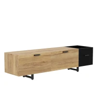 Moderner TV-Schrank, offene Fächer, große Schubladen und geschlossener Stauraum, 180L x 38B x 33H cm, Schwarz(m-7)