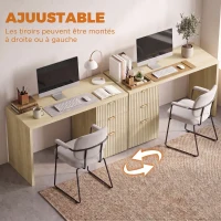 HOMCOM Bureau d'Ordinateur, Rangement Réversible, 3 Tiroirs Façades Ondulées, Plateau Épais et Spacieux, 120x50x76cm, Chêne(m-4)