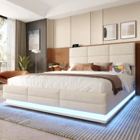 Das samtgepolsterte Bett misst 180 x 200 cm, verfügt über verstellbare Kopfteilhöhe, LED-Beleuchtung und XXL-Stauraum. Es ist ohne Matratze erhältlich, mit den Gesamtmaßen 182 cm x 206 cm x (105-110-115 cm), Beige(m-5)