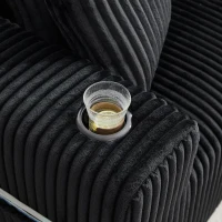 Modulares Sofaset mit Liegestühlen und Doppelbetten, 5 Kissen und 2 Getränkehaltern， 257X160X62 cm, Schwarz(m-7)