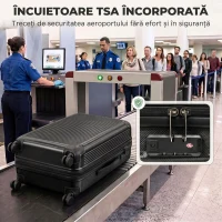 HOMCOM Valiză Rigidă Medie 71 L, Bagaj Extensibil cu 4 Roți, Geantă Umed/Uscat, 43 x 28 x 66 cm, Negru(m-6)