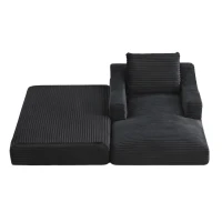 Knochenloses Cord-Freizeitsofa, doppellagiges Design, kann in ein Bett gefaltet werden, 100L x 160B x 64H cm, Dunkelgrau(m-8)